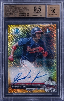 2017 Bowman Chrome Prospect Autos Gold Shimmer Refractors #CPAPA Ronald Acuna Signed Rookie Card (#23/50) - BGS GEM MINT 9.5/BGS 10